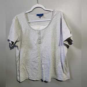 Karen Scott Striped Gray Faux Layered Tee, 1X EUC